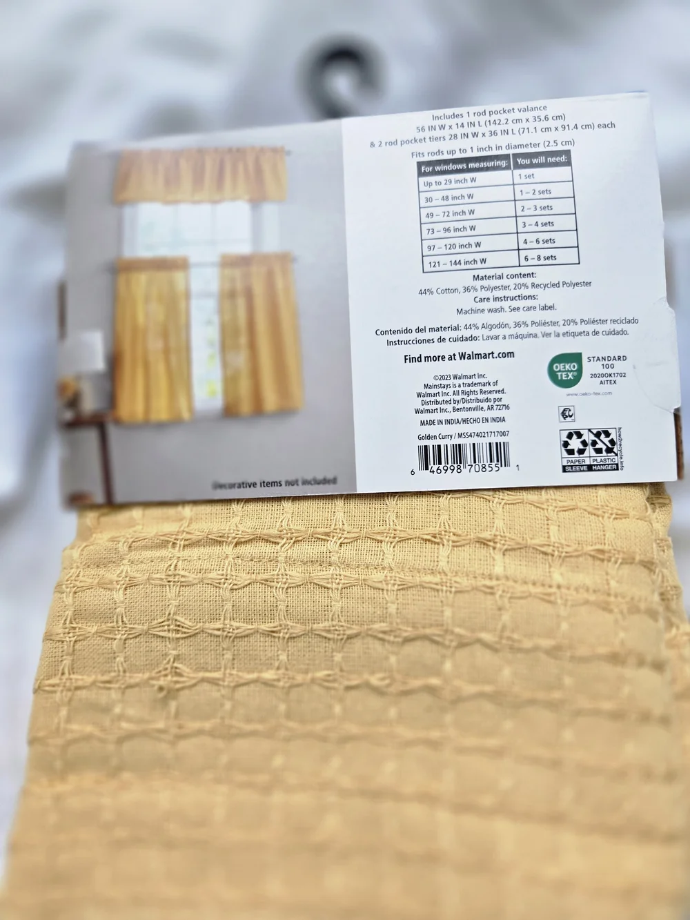 Mainstays Gold Waffle Weave Small Window Curtain Set - 3 Piece